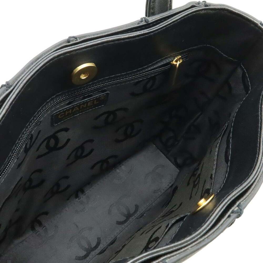 CHANEL Black Leather Logo Tote Bag - Picture 6 of 9